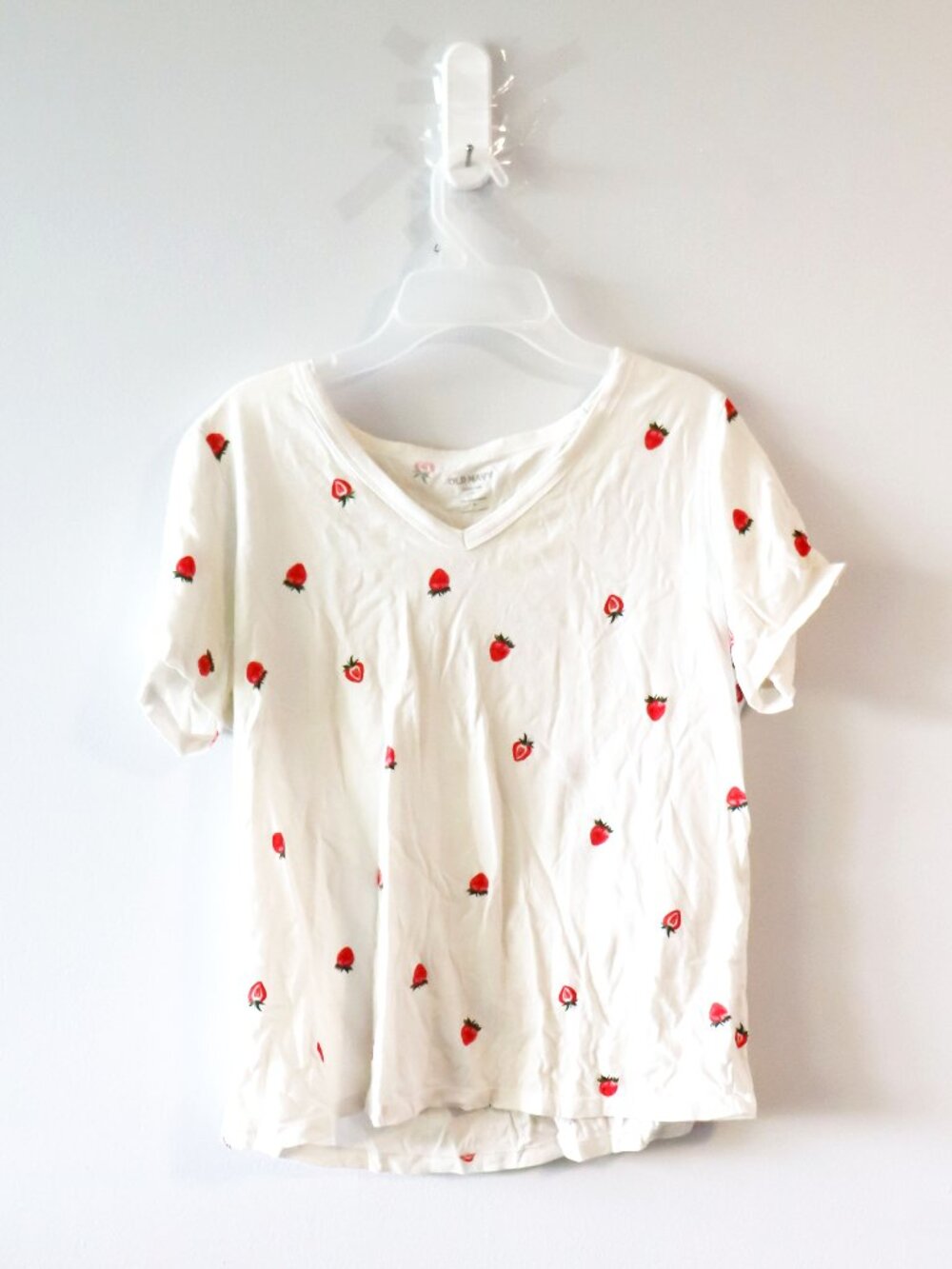 Old Navy White Cotton Strawberry T-Shirt Size Medium